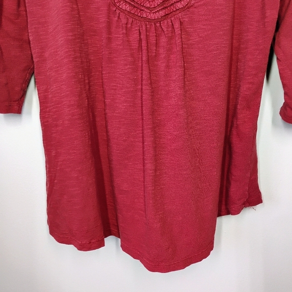 Lucky Brand Top Womens Plus 1X Red Embroidered Flowy Boho Bohemian Casual - Picture 2 of 11